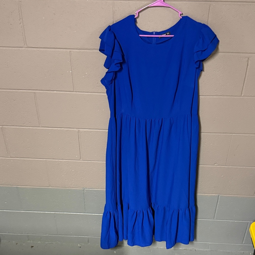 SHEIN Royal Blue Casual Dress with Ruffle Sleeves